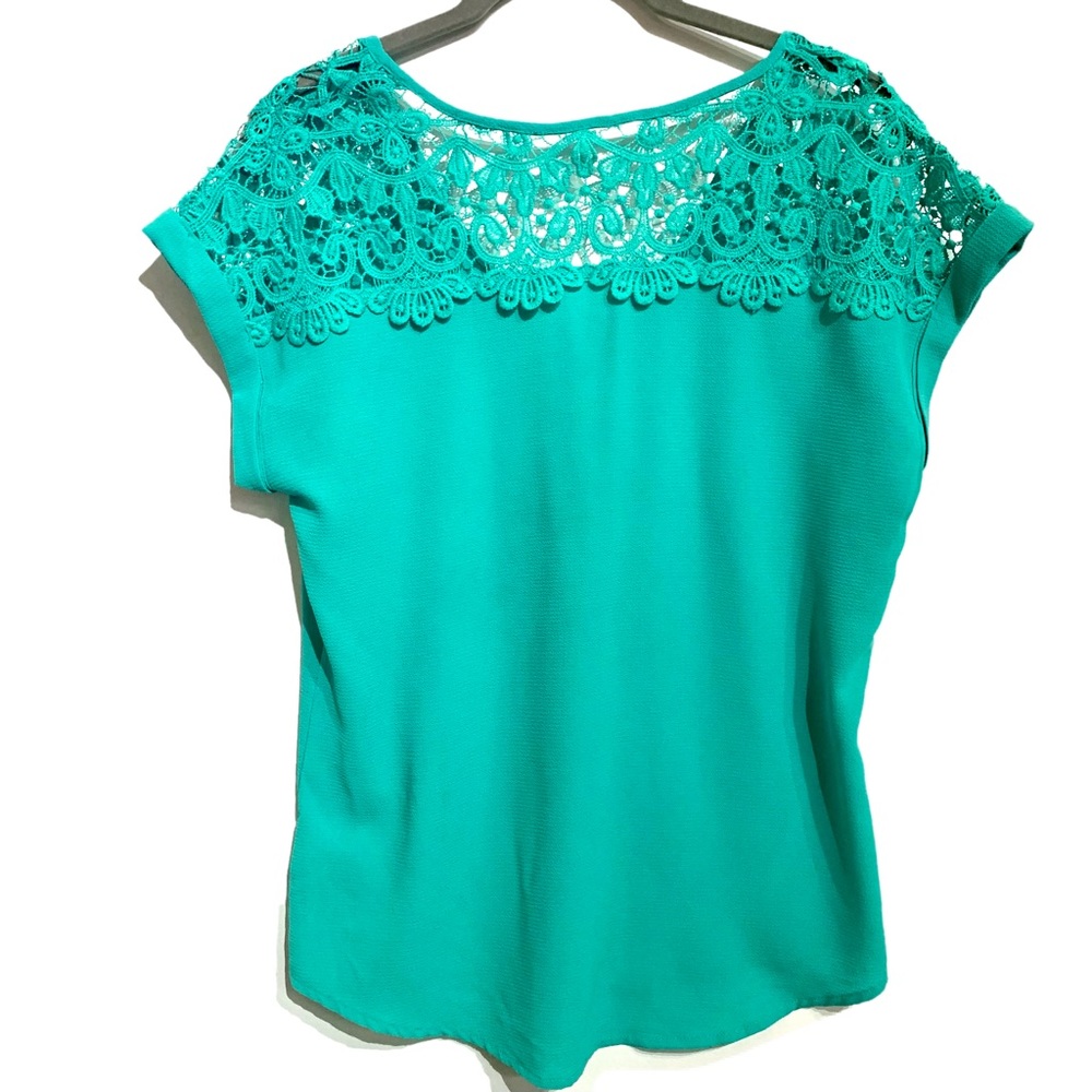 Teal Crochet Lace Zip Up Back Blouse